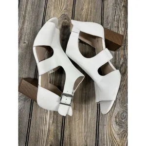 Clarks Womens 8.5M Deva Heidi White Leather Ankle Strap Heels Sandals Boho thumbnail 4