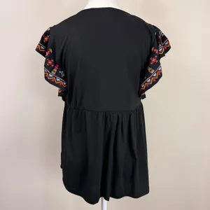 Savanna Jane‎ Black Embroidered Flutter Sleeve V Neck Boho Top Size S thumbnail 2