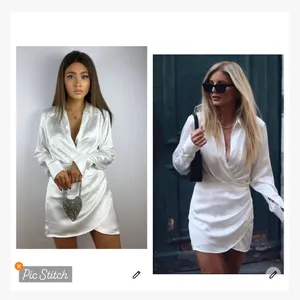 Zara White Satin Effect Draped Shirt Dress thumbnail 2
