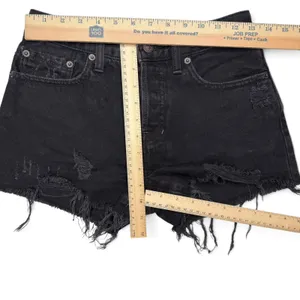 Free People Jean Shorts Womens 26 Black Button Fly Cut Off Raw Hem Denim thumbnail 8