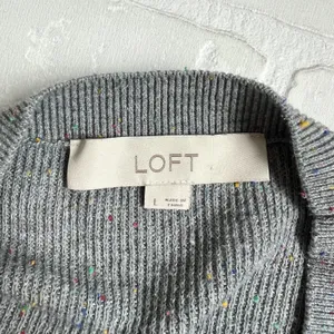 Loft Sweater Top‎ Women L Grey Speckled Ribbed Knit Crew Neck Preppy Lightweight thumbnail 10