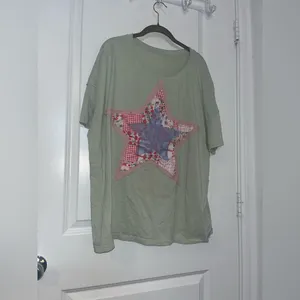 Layered Fabric Star Patchwork MintGreen Oversized T Shirt Y2K Indie Americana XL thumbnail 13