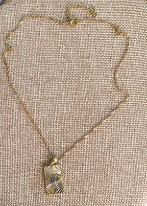Gold Evil Eye Square Pendant Necklace thumbnail 4