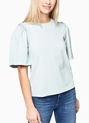 NWT Citizens of Humanity Vera Gathered Shoulder Top Small Acqua Blue Puff Sleeve thumbnail 1