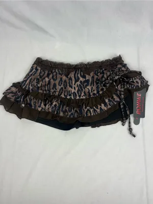 Romwe Brown Animal Print Ruffle Ruched Side Tie Mini Skirt w/ Undershorts Women Size S thumbnail 3