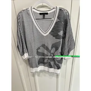 White House | Black Market Striped Abstract Floral V Neck Pullover Sweater Size Medium Lightweight thumbnail 2