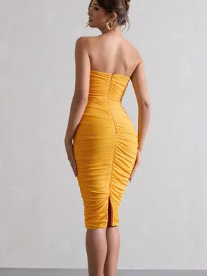 Club L My Girl Mango Strapless Bodycon Ruched Mesh Midi Dress 8 NWT thumbnail 2