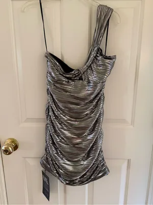 ASTR Golda Mini Dress Metallic Silver NWT thumbnail 3