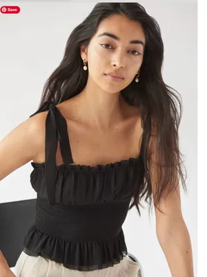 Aritzia Wilfred Black Smocked Tie-Shoulder Ruffle Tank thumbnail 8