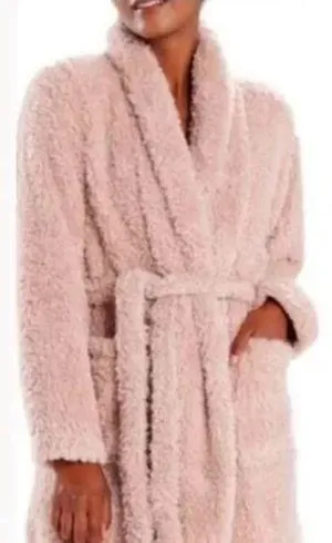 Natori Teddy plush fuzzy pink blush front pockets short robe, *missing belt* thumbnail 1