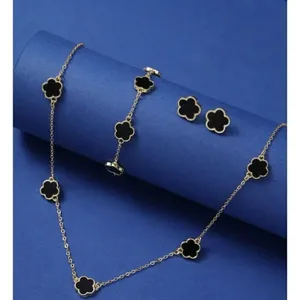 Gold Plated Black Clover Earrings Stainless Steel Floral Unisex Mens Womens thumbnail 7
