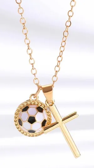 Gameday Soccer Enthusiast Cross Necklace Gold thumbnail 1