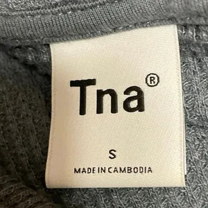 Aritzia TNA Blue Waffle Knit Thermal Full Zip Cropped Hoodie Hooded Sweatshirt S thumbnail 4