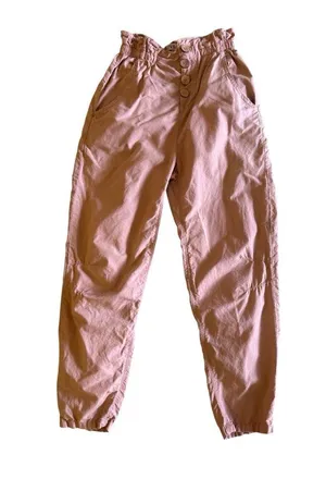 Zara Women's Baggy Rustic Paperbag Lightweight Pants Dusty Pink Button Fly Sz 2 thumbnail 1