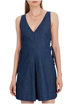 NWT INTERMIX Juniper Denim Chambray Denim Side Lace Up Mini Dress Size 10 thumbnail 12