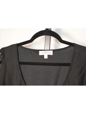 As You Wish Size L Black Sheer Chiffon Lace Tie Front Babydoll Dress Romantic Goth thumbnail 3