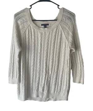 American Eagle Women's‎ Size Medium White Open Knit Sweater Coastal Cottage thumbnail 1