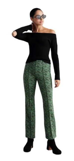 Maeve The Margot Kick-Flare Cropped Pants Sz Small Green Grey Funky Teacher thumbnail 1