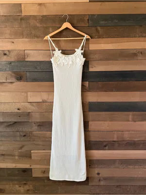Freshman 1996 Crochet Flower Sweater Maxi Dress Cream Size Small thumbnail 11