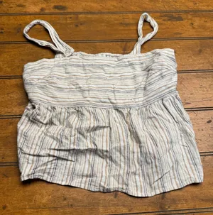 Lucky Brand Striped Babydoll Cami Top XS Neutral‎ Boho Smocked Peplum Tank thumbnail 1