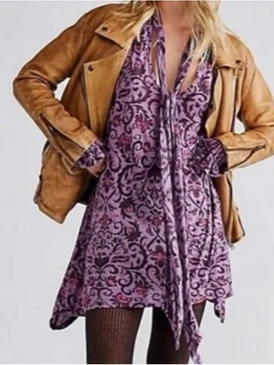 Free People Printed Bridgette Tunic Top in Purple Floral thumbnail 1