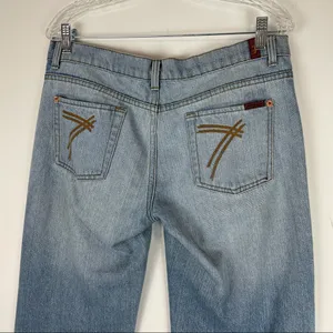 7 For All Mankind Dojo Wide Leg Flare Jeans Light Wash Denim thumbnail 5