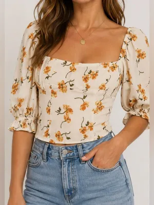 Reformation Floral Puff Sleeve Smocked Back Blouse Women’s 0 thumbnail 1