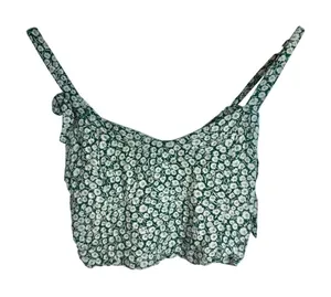 Abercrombie & Fitch Green White Floral Tie Strap Smocked Crop Tank Top Size S thumbnail 1