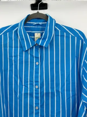 Aerie Good Day Button‎ Down Shirt Large Blue Striped Oversized Cotton thumbnail 5