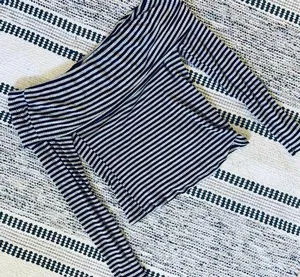 Charlotte Russe Black & White Striped Off The Shoulder Top thumbnail 4