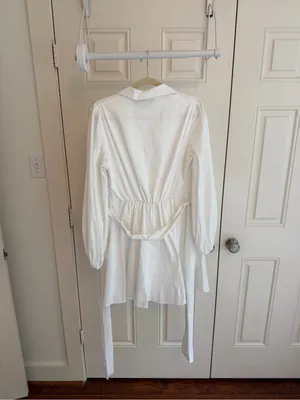 White Poplin Tie Waist Shirt Dress Long Sleeve Mini Dress thumbnail 2