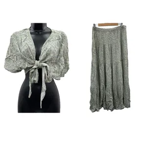 Lulus Sweet and Flirty Sage Green Floral Print‎ Two Piece Crop Top & Skirt XL thumbnail 2
