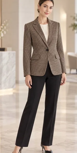 Max Studio London Houndstooth Blazer Women’s Small Tan Black Tailored Workwear thumbnail 1
