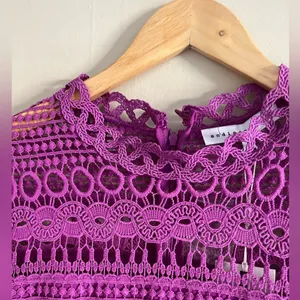 NWT Endless Rose Fuchsia Crochet Lace Peplum Mini Dress Large L Wedding Guest thumbnail 4