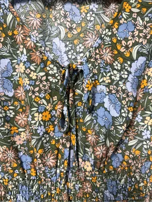 BeBop Olive Floral Short Sleeve Dress with Blue & Yellow Blooms thumbnail 2