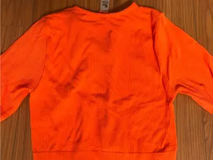 Garage XS Orange Ribbed Long-Sleeve Cropped Zip Top thumbnail 2
