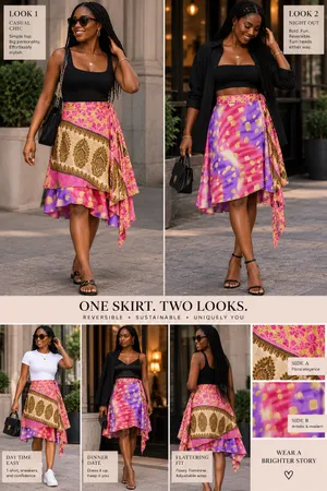 Reversible Indian Silk Wrap Skirt — Elevated Elegance Multiple thumbnail 3