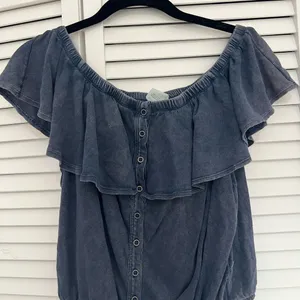 Free People Off the Shoulder Top Denim Blue thumbnail 3