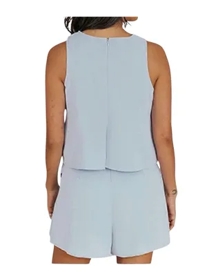 Dokotoo Womens XL Blue Layered Romper Sleeveless Flowy Resort Summer thumbnail 2