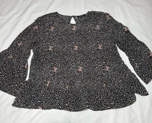 Madewell 100% Silk Blouse Large Black Floral Peasant Cottagecore Ruffle Sleeve thumbnail 1