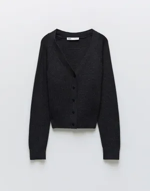 ZARA Dark Gray Merino Wool Blend Jacket Cardigan Top thumbnail 4