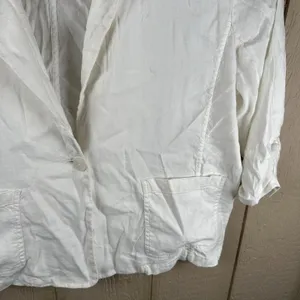 Chico's Linen Blend Blazer Womens 3 XL Ivory 3/4 Ruched Sleeve Coastal Grandma thumbnail 3