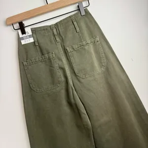 NWT ZARA Wide Leg Cropped Jean Pants Sz 0 Army Olive Green High Rise thumbnail 11