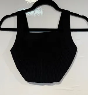 Black Ribbed Babaton Aritzia Square-Neck Cropped Tank Top thumbnail 1