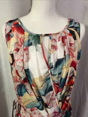 NEW! Floral Multicolor Sleeveless Wrap Dress bubble skirt thumbnail 2