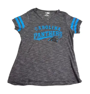 Carolina Panthers NFL womens gray stripe blue graphic V neck T shirt. Size M thumbnail 1