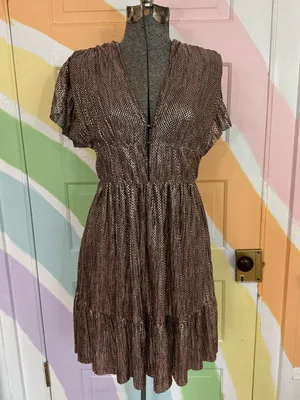 Sabina Musayev Copper Bronze Metallic V-Neck Dress Party Dress Sz XS 🧡🍄 thumbnail 2