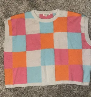 Newbury Kustom Pastel Checker Knit Vest - Pink, Light Blue, Orange, Cream thumbnail 1