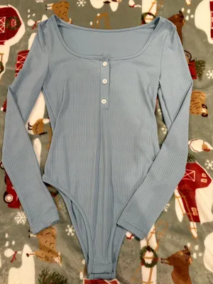 Shein blue button up bodysuit  thumbnail 1