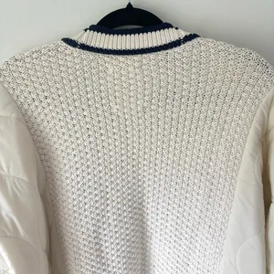 Offline by Aerie Quilted Knit Cardigan Puffer Cream Navy Oversized Sweater Cozy thumbnail 10